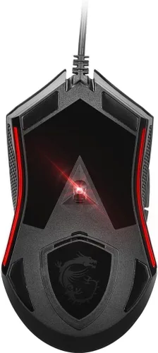 Vista 2 de MSI Clutch GM08 - Mouse para juegos, 4200 DPI, sensor óptico, 3 pesos ajustables, iluminación LED roja, diseño simétrico, color negro