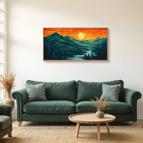 Vista 8 de Celestdeco Juego de arte de pared en lienzo abstracto y neutro grande con marco naranja, moderno y minimalista para pared, diseño geométrico bohemio