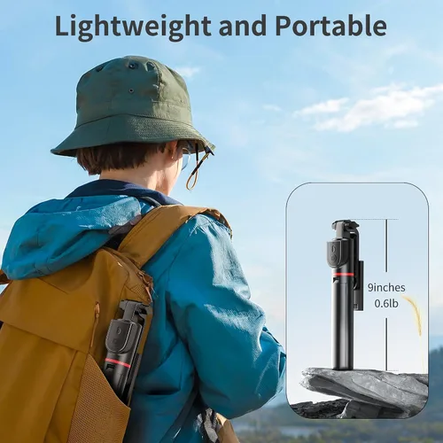 Vista 6 de Palo selfie para iPhone, trípode giratorio de 360° para teléfono con control remoto desmontable, soporte de trípode portátil para grabación