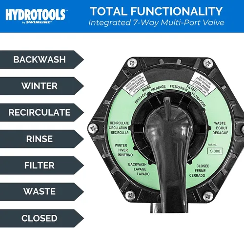 Vista 3 de Swimline HYDROTOOLS BY SWIMLINE - Juego combinado de filtro de arena de 22 pulgadas con soporte y válvula de puerto múltiple Capacidad de arena