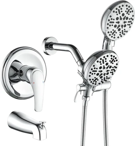 Vista 17 de Kit de bañera de ducha, juego combinado de grifo de ducha, sistema de ducha con boquilla de bañera, válvula de ducha y kit de molduras, accesorios