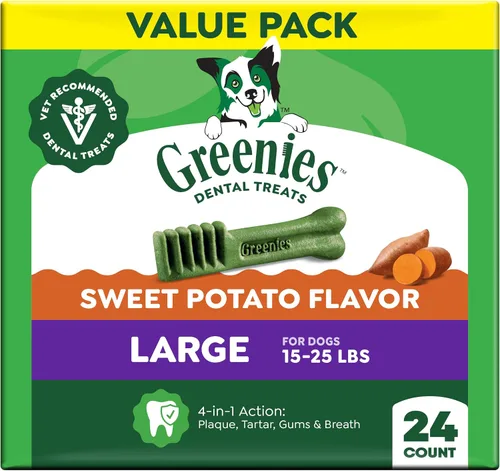 Vista 19 de Obsequios dentales para perros Greenies , Grande Veterinarian-recommended, for dogs 50-100 lbs, promotes oral health & fresh breath, 12 oz Pack