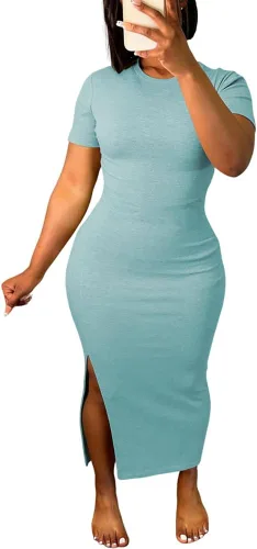 Vista 8 de Women's Casual Short Sleeve Dress T Shirt Bodycon Dresses V Neck Maxi Sundress Basic Party Club Dress