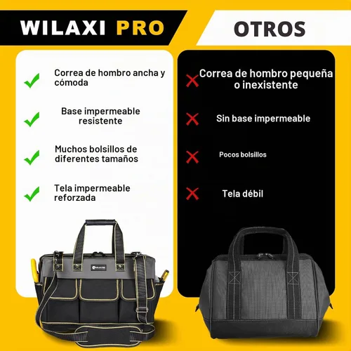 Vista 4 de Bolsa de herramientas de 17 pulgadas para hombres con base moldeada impermeable, bolsa de boca ancha de alta capacidad, bolsas de herramientas