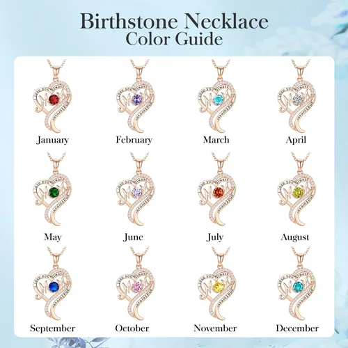 Vista 5 de DFUNH Regalos para el día de la madre para mamá y mujer, collar con dije de corazón con dije de corazón con piedra natal con relleno de oro rosa