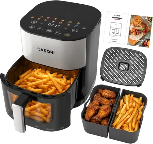 Vista 10 de CARORI Freidora de aire de 6 cuartos con ventana de visión, 12 preajustados, gran capacidad, 400 ℉ máximo crujiente, 1700 W comidas rápidas incluso