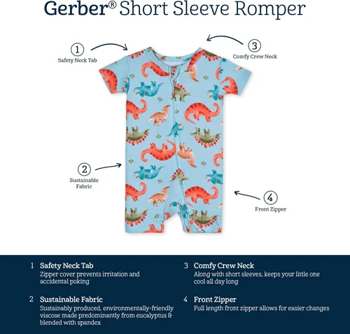 Vista 5 de Gerber Mameluco unisex de manga corta suave para bebé con viscosa fabricado con eucalipto