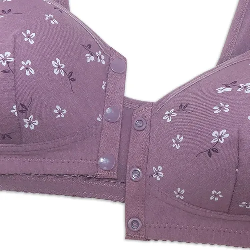 Vista 5 de Brasier de margaritas para mujeres mayores, cómodo cierre frontal con botón sin hebilla de alambre, cómodo brasier con corsé push up
