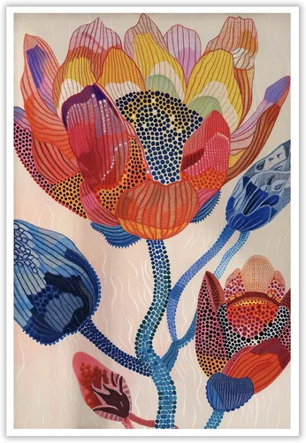 Vista 24 de Juego de 3 pósteres florales retro, imágenes de flores coloridas, póster moderno y colorido de arte de pared botánico bohemio de mediados de siglo