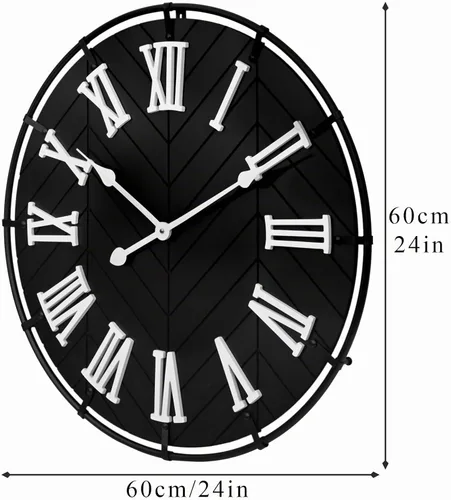 Vista 3 de EMAX HOME - Reloj de pared grande de madera – Reloj de pared extra grande de granja con números romanos 3D y empalme de espiga, reloj de pared Negro