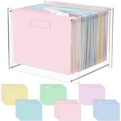 Vista 10 de Dispowreath 24 Carpeta colgante con organizador acrílico para caja de almacenamiento de archivos de escritorio tamaño carta/A4 con asas