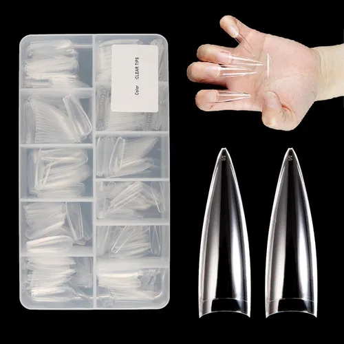 Vista 9 de 504pcs Long Coffin Nail Tips, Pre-shaped Half Cover False Nails with 13 Sizes, Gel Nail Tips for Acrylic Extension, DIY Manicure and Nail Salon Use