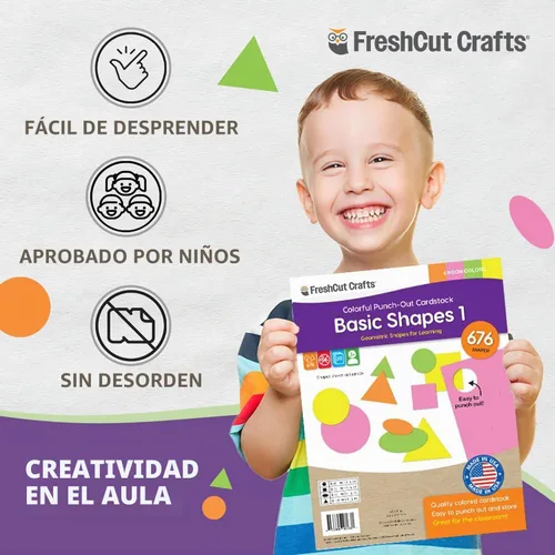 Vista 5 de Formas Básicas 1: Círculos, Triángulos, Cuadrados, Óvalos, 676 Piezas de Cartulina Troquelada Hecha en EE.UU. Formas Geométricas en 3 Tamaños y 4