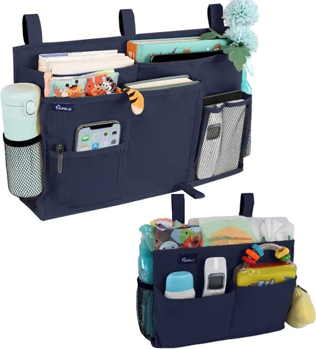 Vista 30 de Surblue Organizador de cama colgante para mesita de noche, bolsa de almacenamiento con bolsillo para literas y camas de hospital, habitaciones