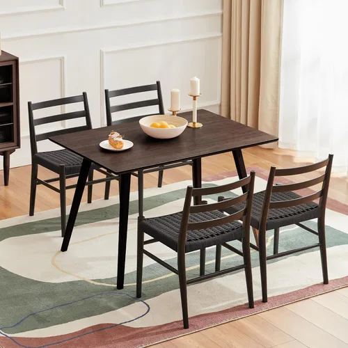 Vista 2 de Stary Sillas de comedor de madera de la rota con el asiento tejido cómodo, totalmente montadas Nogal - Juego de 2