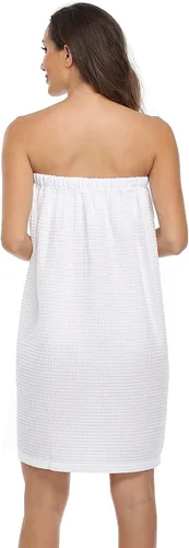 Vista 3 de FADSHOW Toalla de baño de spa con cierre ajustable ultra absorbente para mujer, color blanco, LXL