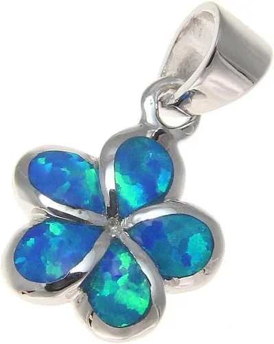 Vista 2 de Arthur's Jewelry Colgante de flor de plumeria hawaiana con incrustaciones de plata de ley 925 ópalo sintético de 0.394 in, Plata esterlina Piedra