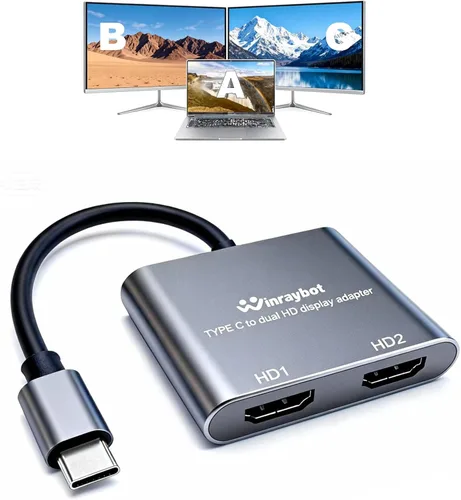 Vista 9 de Adaptador USB a HDMI para 2 monitores, USB 3.0 a HDMI dual para 3 monitores, USB a HDMI con dos displau HD compatible con Mac y Windows/Extensor