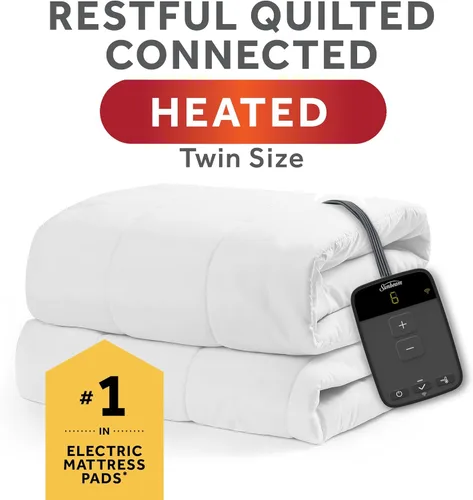Vista 2 de Sunbeam - Funda para colchón con poliéster y conexión Wi-Fi, cobija eléctrica, 10 ajustes de calor, tamaño individual