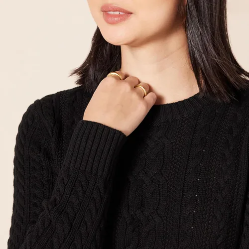Vista 4 de Tienda Essentials Suéter de manga larga con cuello redondo, para mujer, de punto trenzado estilo pescador