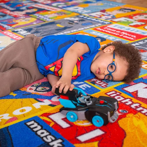 Vista 2 de DC Super Friends - Alfombra educativa para niños, alfabeto, emociones y rasgos de héroe ABC, alfombra de aprendizaje de habilidades sociales