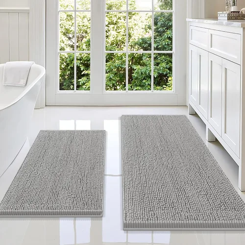 Vista 80 de Juego de alfombras de baño Smiry de 2 piezas, suave alfombra absorbente de chenilla y juego de alfombra en forma de U para inodoro, alfombra de baño