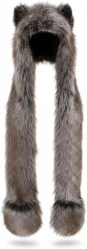 Vista 12 de Capucha de animal de espíritu anime, con bufanda peluda, guantes y orejas y patas de espíritu Oso