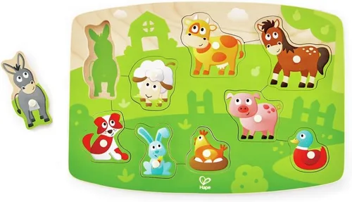 Vista 6 de Hape Rompecabezas de clavijas de construcción Juego de rompecabezas de madera de 10 piezas, juguete de aprendizaje para niños pequeños