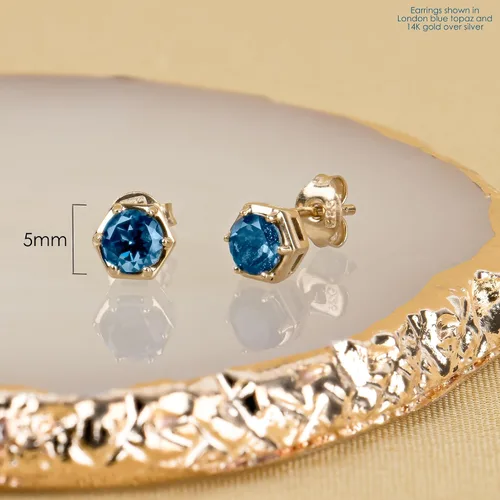 Vista 4 de Nicole Miller Fine Jewelry - Aretes redondos de piedra natal para mujer, chapados en oro amarillo de 4 quilates o plata de ley 925, hipoalergénicos