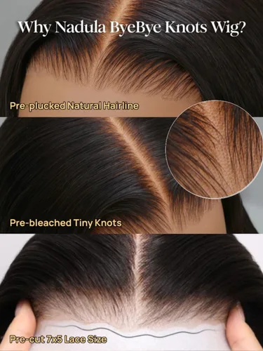 Vista 9 de Nadula Peluca de cabello humano lacio en capas con cordón corto de cereza negra y morada, con flequillo delgado, nudos de despedida de soltera