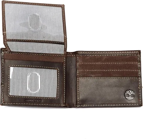 Vista 14 de Timberland Cartera de lona de cuero Baseline para hombre con bolsillo abatible adjunto