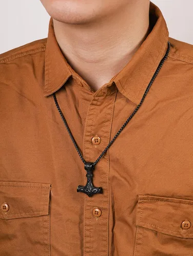 Vista 6 de HAQUIL Mjolnir Necklace, Viking Mammen Style Thor Hammer Pendant, Box Chain, Viking Jewelry Gift