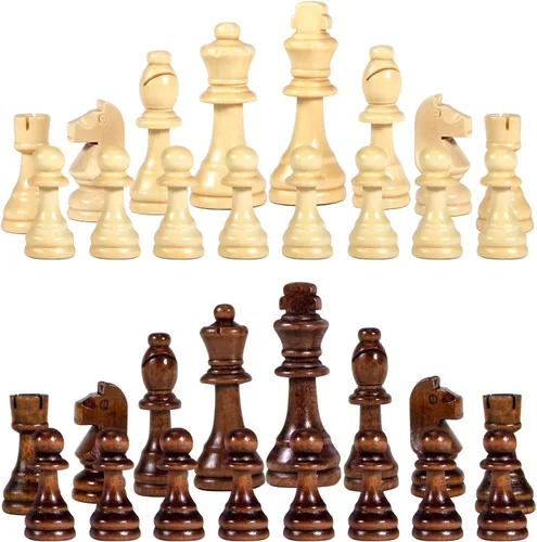 Vista 6 de AMEROUS Piezas de ajedrez de madera solamente, piezas de ajedrez Staunton de madera para torneo con rey de 3.5 pulgadas, peones de juego de ajedrez