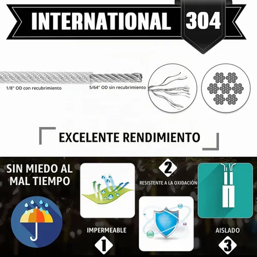 Vista 4 de 1/8" de cable de alambre, tensores para cables de alambre, cable de acero inoxidable 304, kit de tensor M5, tensor de cable de alambre