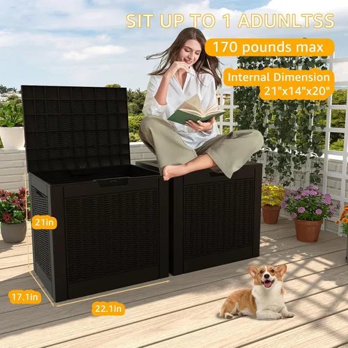 Vista 5 de DRATO Caja de almacenamiento para cubierta de 31 galones, caja de almacenamiento para exteriores para cojines de patio, herramientas de jardín, caja
