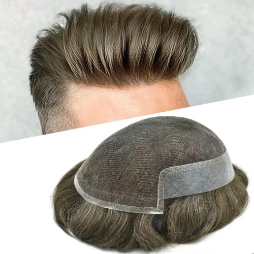 Vista 48 de FACE MIRACLE - Tupé de encaje frontal francés para hombres, postizos, sistemas de reemplazo de cabello humano con PU para hombre, prótesis