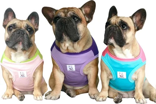 Vista 14 de iChoue - Camisetas de rayas de algodón 100% transpirable para Bulldog francés, chaleco de Halloween para perros medianos, camisetas Frenchie Pug