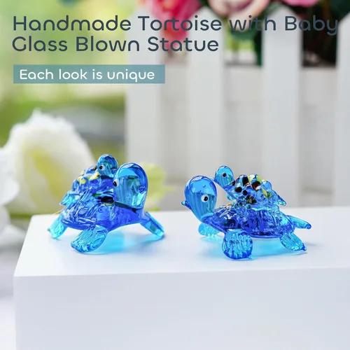Vista 5 de HDCRYSTALGIFTS Figuras de tortuga marina de vidrio soplado de 2.5 pulgadas, regalo para mujeres, colección de animales marinos de vidrio hecho a