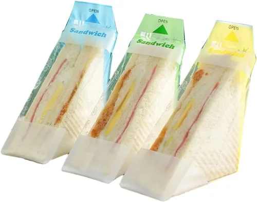 Vista 7 de 200 envoltorios de plástico para sándwiches, contenedores desechables transparentes para sándwich, caja de cuña, embalaje triangular para panadería