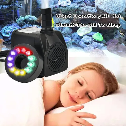 Vista 7 de BUYGOO Bomba sumergible de fuente de 10 W, 160 GPH con luz LED, ultra silenciosa, pequeña fuente de agua para exteriores, para estanque al aire