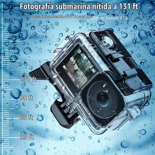 Vista 3 de Funda impermeable para DJI Osmo Action 4/Osmo Action 3 Cámara, 40M/131FT Submarino Buceo Carcasa protectora con soporte Carcasa impermeable Kit
