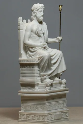 Vista 6 de Estatua de alabastro griego de Zeus Júpiter del rey de los dioses, decoración de 10.6 pulgadas