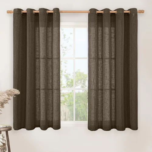 Vista 108 de LAMIT Cortinas de lino marrón caramelo para sala de estar, 84 pulgadas, de lino sintético, texturizado, filtrante de luz, paneles de privacidad
