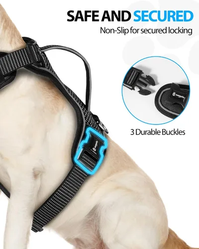 Vista 6 de Emperor Pets Arnés sin tirones para perros pequeños, chaleco Oxford reflectante acolchado suave, 2 clips para correa, ajuste ligero ajustable, negro