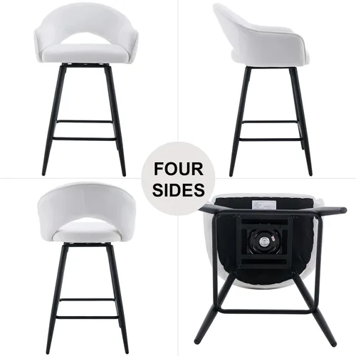Vista 4 de DUOMAY Juego de 2 taburetes de bar giratorios, modernos taburetes de altura de mostrador de 26 pulgadas, silla de isla de cocina tapizada de Blanco