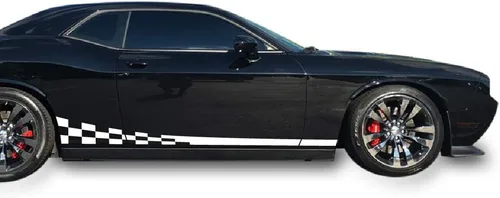 Vista 7 de Adhesivo adhesivo de vinilo lateral ondulado acabado raya kit compatible con Dodge Challenger 2008-presente (negro)