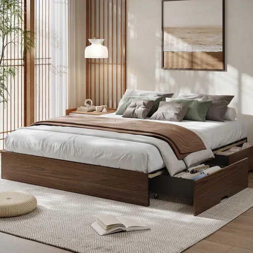 Vista 19 de GarveeHome - Marco de cama con plataforma de madera, marco de cama individual sin cabecero Marco de cama de suelo, diseño de perfil bajo, soporte