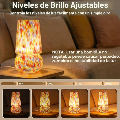 Vista 4 de Lámpara de mesa de cristal de seta de 9.8 ″, lámpara de mesa moderna Confeti Pastel