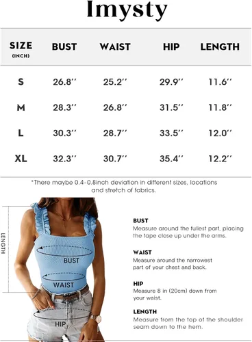 Vista 6 de Imysty Body básico acanalado elástico con cuello cuadrado y tirantes para mujer