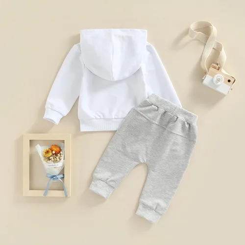 Vista 4 de Ropa de bebé niño 3 6 9 12 18 24M 3T Conjunto de pantalones con capucha patchwork sudadera con capucha pantalones de rayas traje de otoño invierno